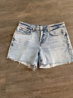 7 For All Mankind Light Blue Frayed Hem Denim Shorts